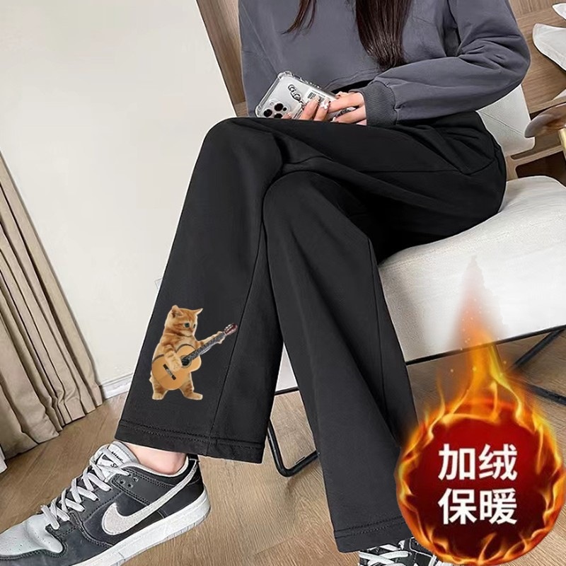 기타 캣 스트레이트 블랙 팬츠 플러스 벨벳