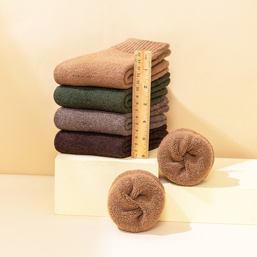 Socks for men and women, mid-calf socks, autumn and winter thickened velvet towel socks, warm wool socks, long solid color sleep terry socks