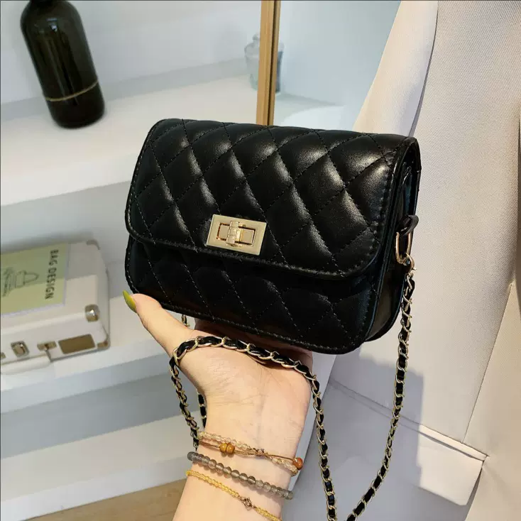 菱格纯色链条小方包2025夏季新款潮流时尚单肩包简约洋气斜挎女包