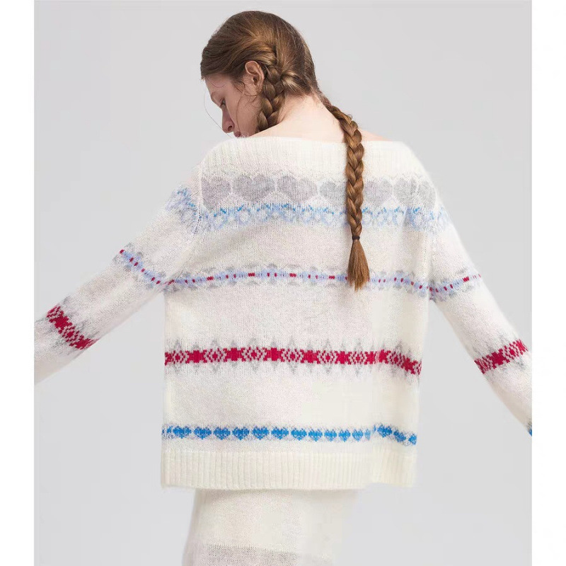 2025 Autumn/Winter Capsule Off-Shoulder Fair Isle Atmosphere Jacquard Pullover Christmas Sweater for Women