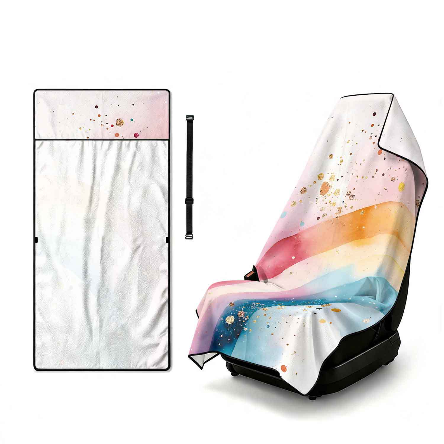 Printed bath towel and car seat cover 2-in-1, ultra-fine fiber outdoor beach and car dual-use universal seat cushion