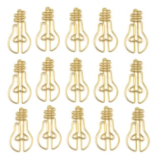 Light bulb creative cartoon shaped paper clip wholesale metal bookmark student test paper pin golden office paper clip