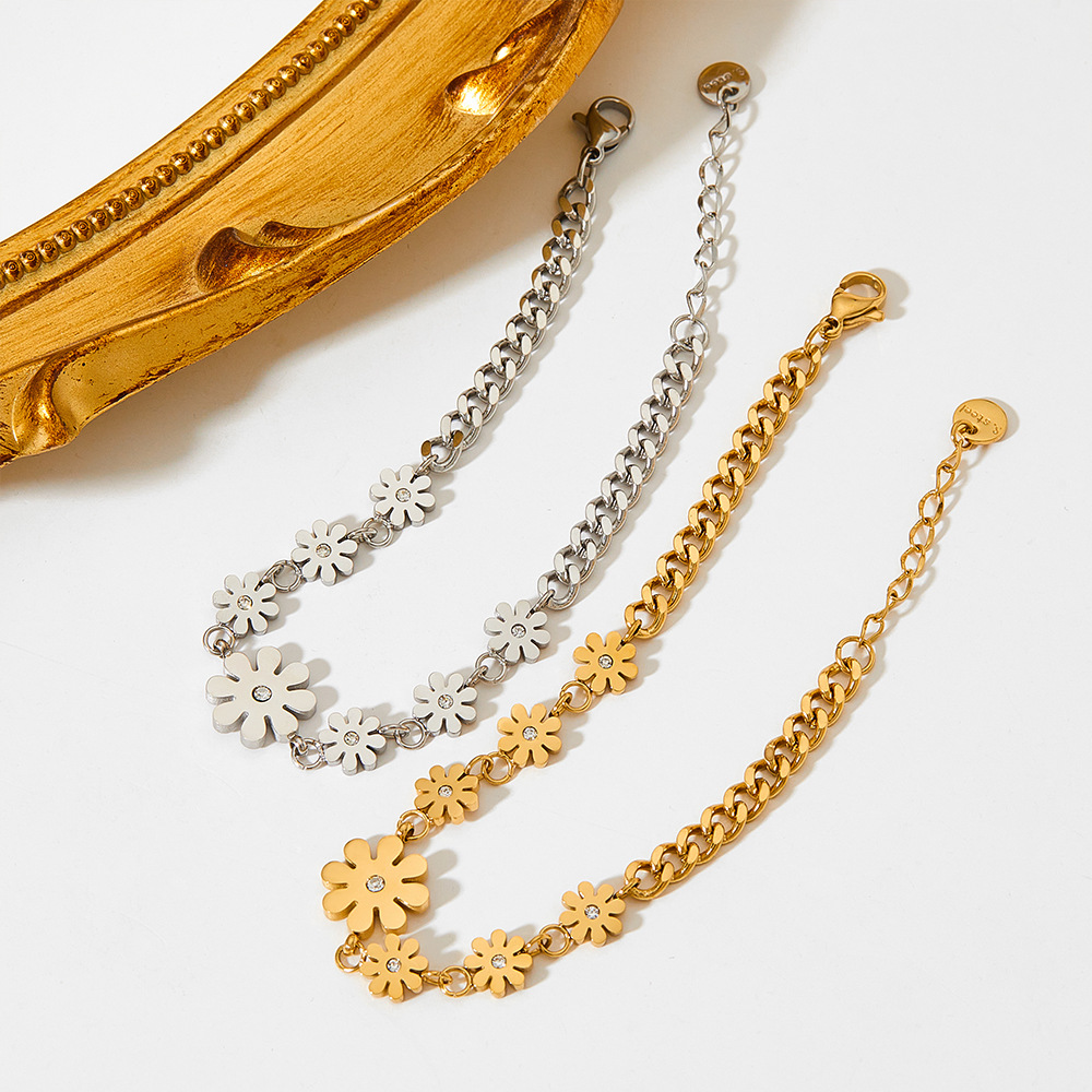 Fashion Flower Stainless Steel Titanium Steel Plating Inlay Zircon Bracelets Necklace