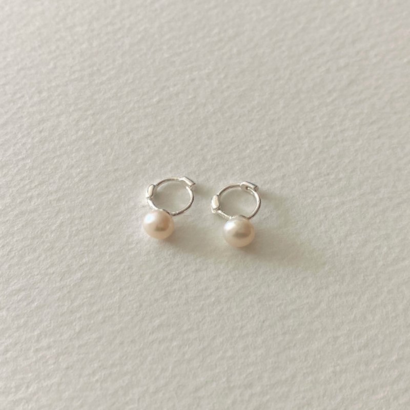 Solid Color Pattern 1 Pair 925 Sterling Silver Freshwater Pearl Solid Color Hoop Earrings