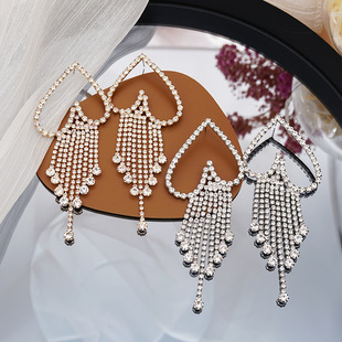 Cross-border supply Europe and the United States exaggerated love tassel full diamond earrings temperament trend rhinestone earrings personality earrings