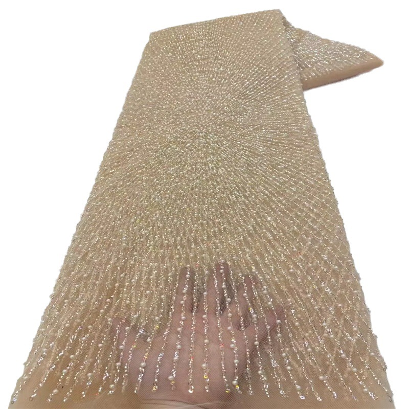 Francés simple rayas con cuentas de malla de tela de encaje nuevo diseño tubo de cuentas de tul vestido de novia moda tela JX3721 image 6