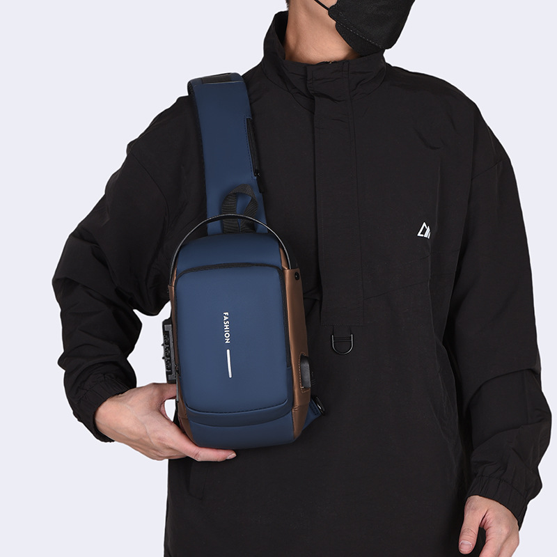 Bolso de pecho para hombre multifuncional con contraseña, espalda antirrobo, deporte de un solo hombro, mensajero impermeable, bolsa de locomotora de gran capacidad para automóvil deportivo genial