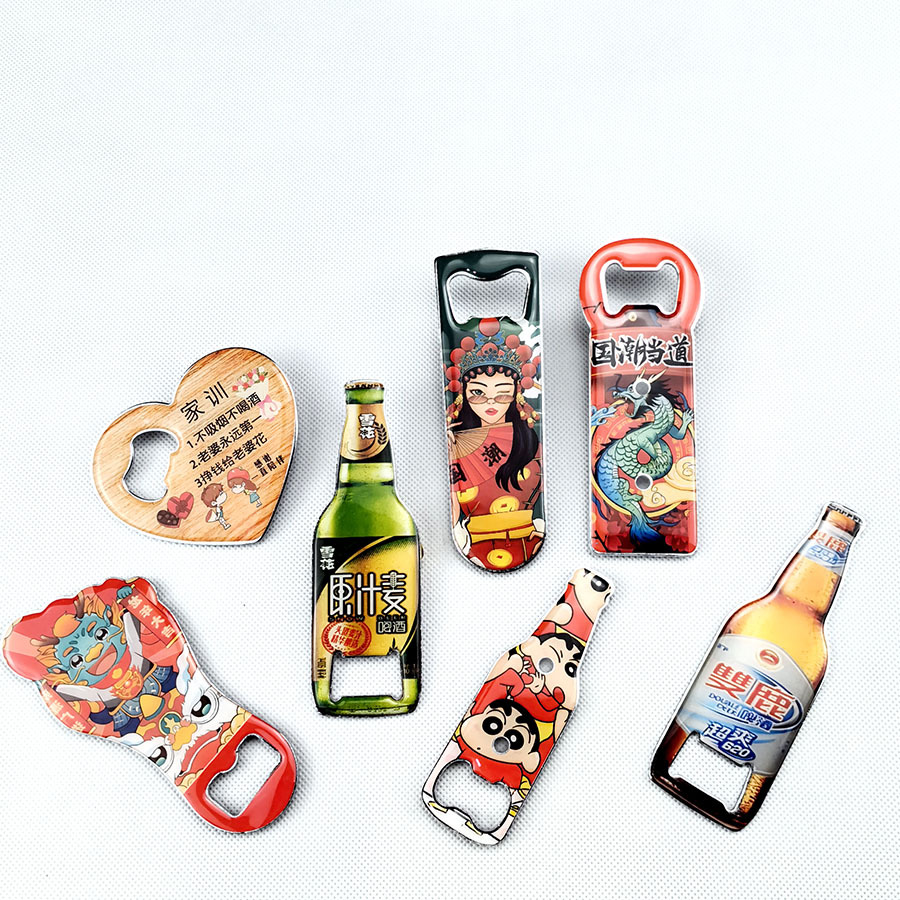 (2개) 크리에이티브 와인 오프너 스테인레스 스틸 맥주 드라이버 냉장고 스티커 다기능 광고 접착제 병 스타터 맞춤형 로고