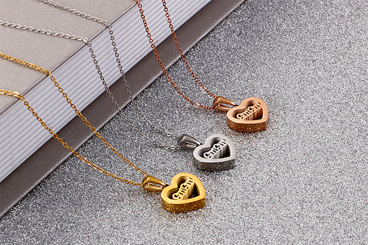 Letter Pattern Creative Pendant Korean Version Of Heart-shaped Stainless Steel Necklace Wholesale