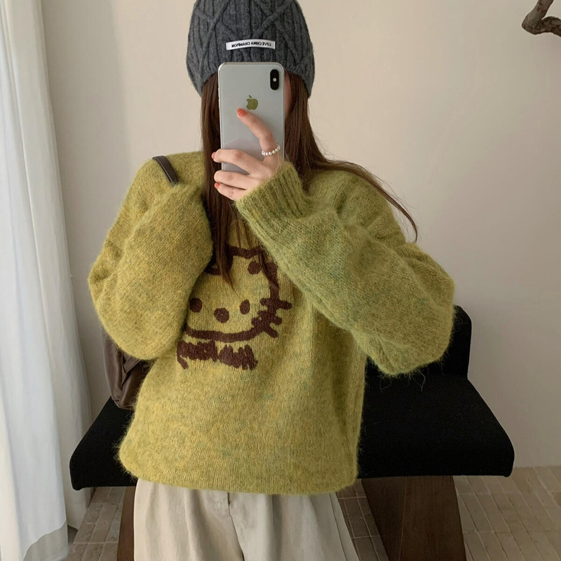 Sheep Wool Kt Cat Lazy and Relaxed Large Version Knitwear Korean Style Imagination Cute Hellokitty Cute Knitwear for Women Sheep Wool Kt Cat Lazy and Relaxed Large Version Knitwear Korean Style Imagination Cute Hellokitty Cute Knitwear for Women