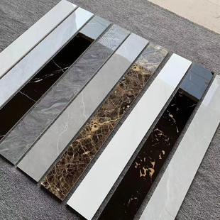 ↫ All-Ceramic Living Room Skirting Tiles All-Over Pure Black Light Gray 800×100 Wide Round Edge Straight Edge Walking Edge