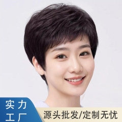 女性用フルウィッグ、中高年ママ向け人毛、女性用ショートヘア、ナチュラルで薄いウィッグセット、ソース工場