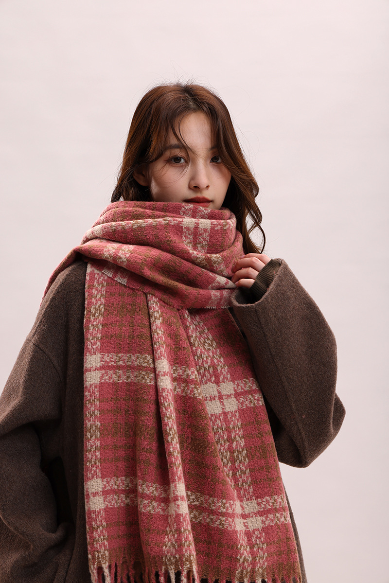 Écharpe à carreaux, célébrité féminine, sensation haut de gamme, cachemire, mode automne hiver, épaisse et chaude_voghion.com