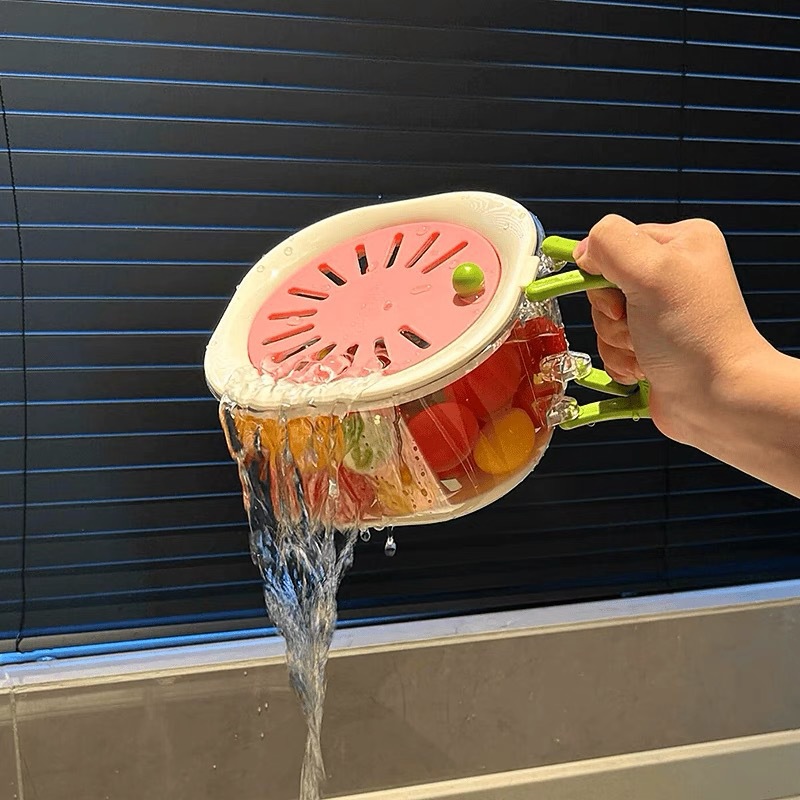 Lavabo de verduras, filtro de agua, canasta de drenaje, fruta de lavado linda, lavabo de verduras de doble capa, lavabo de drenaje de filtro, especial para el hogar con tapa