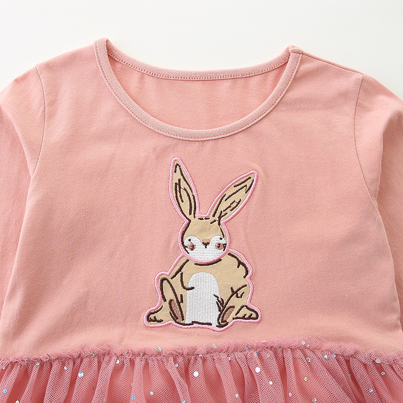 Otoño nuevo vestido de niñas malla encaje princesa vestido de niños bordado impresión de dibujo de muestra procesamiento etiqueta personalizada