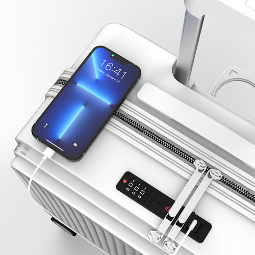 Luggage that can be boarded, front-loading suitcase, unisex pull-along suitcase, 18-inch silent aluminum frame, password travel suitcase, small suitcase