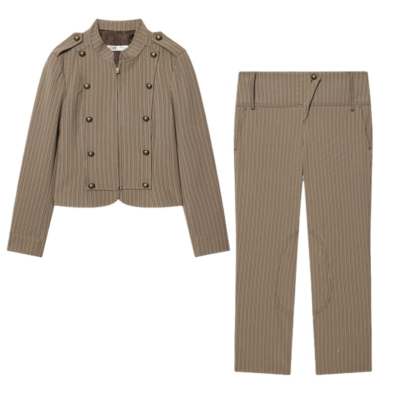 Cross-Border Wholesale Women's New Striped Slim-Fit Blazer 2010875 High-Waisted Capri Pants 3152408