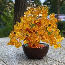 厂家批发创意礼物商务礼品天然绿东陵水晶招财树工艺家居饰品摆件