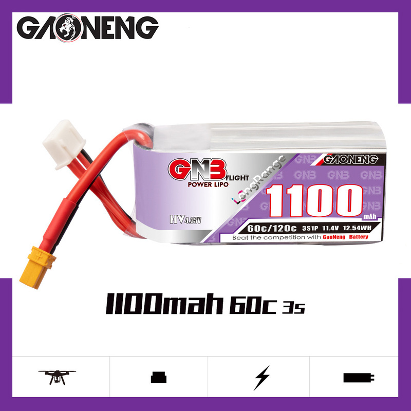 GNB High Energy 1100mAh 3S 11.4V 60C HV Drone Football Flying MaChine Model AirCraft FPV Lithium Battery GNB High Energy 1100mAh 3S 11.4V 60C HV Drone Football Flying MaChine Model AirCraft FPV Lithium Battery