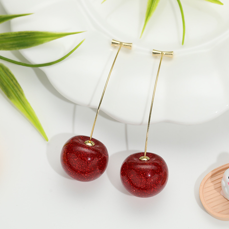 Aretes de cereza roja para mujer – colgante exquisito, fruta de imitación versátil, nuevo estilo