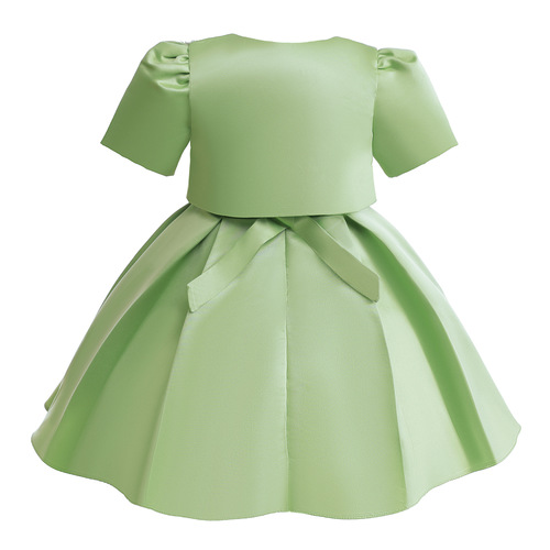 Little Girl Dress 2024 Party Performance Dress Child Skirt New Matcha Green Short Sleeveless Blouse Dress Set