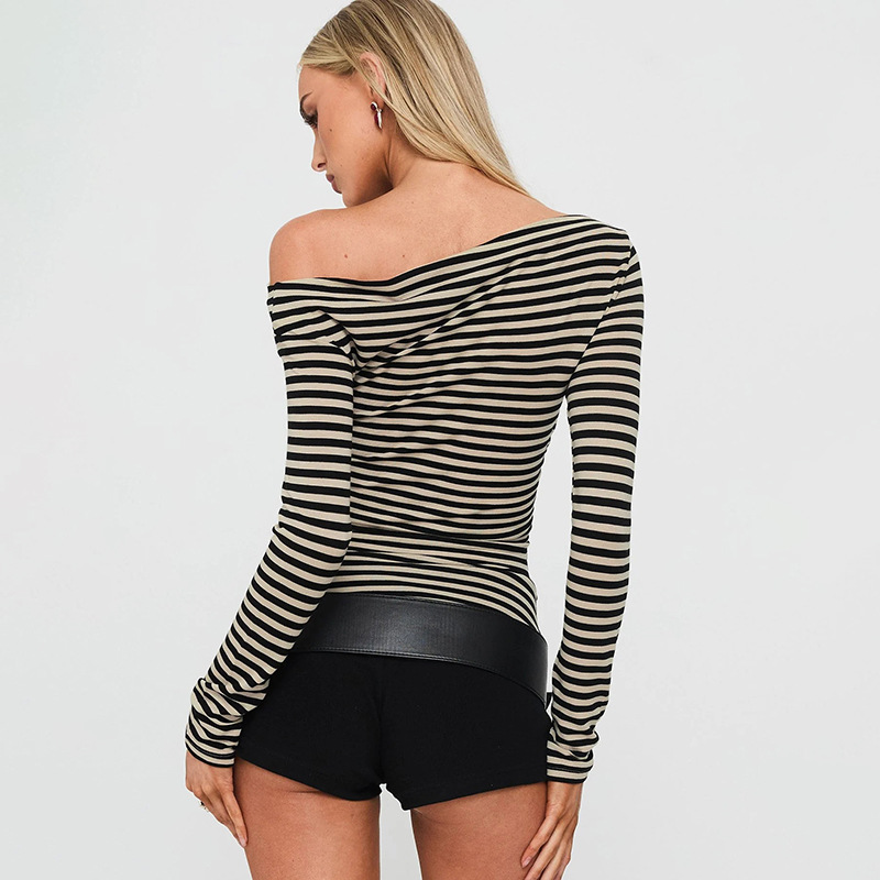Damen Langarm T-shirt Mit Quadratischem Ausschnitt Rippstrick Top_voghion.com