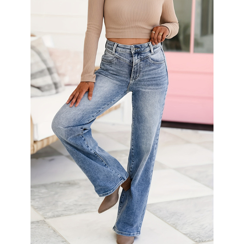 R 50714 High Waist Ripped Stretch Jeans 高腰破洞弹力直筒牛仔