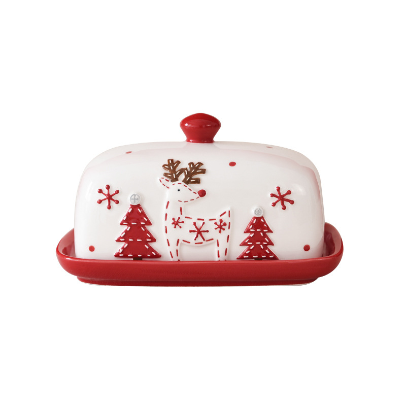 Costura nórdica Santa Claus plato de mantequilla de cerámica decoración platos de postres platos de platos de mantequilla decoración de comida occidental