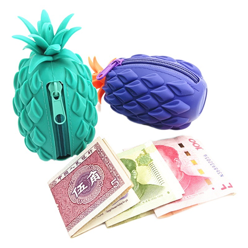 Monedero de piña de silicona creativa de Amazon Bolsa de almacenamiento de auriculares con forma de fruta de dibujos animados