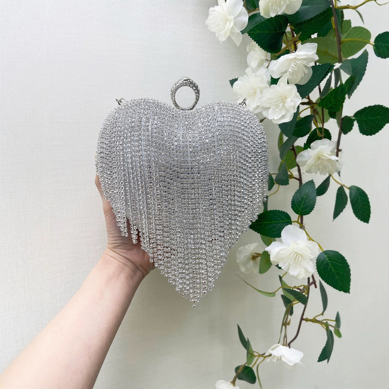 New Cross-Border Love Tassel Rhinestone Bag Pie Banquet Diamond Clutch Bag Socialite Hand-Carrying Cross-Body Evening Bag New Cross-Border Love Tassel Rhinestone Bag Pie Banquet Diamond Clutch Bag Socialite Hand-Carrying Cross-Body Evening Bag