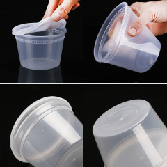 圓形一次性甜品外賣打包圓碗塑料餐盒漏加厚帶蓋透明湯桶湯碗