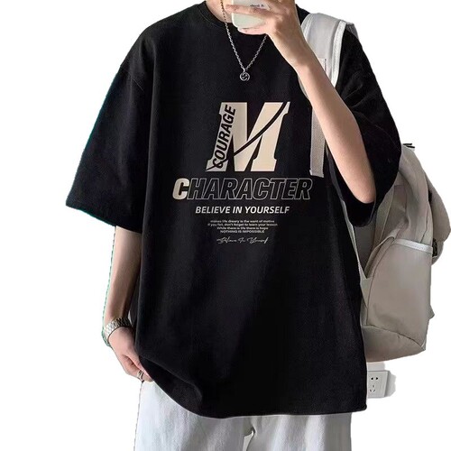 Men's 2025 Letter Print Loose Fit Summer Streetwear Oversize Retro American Style T-Shirt