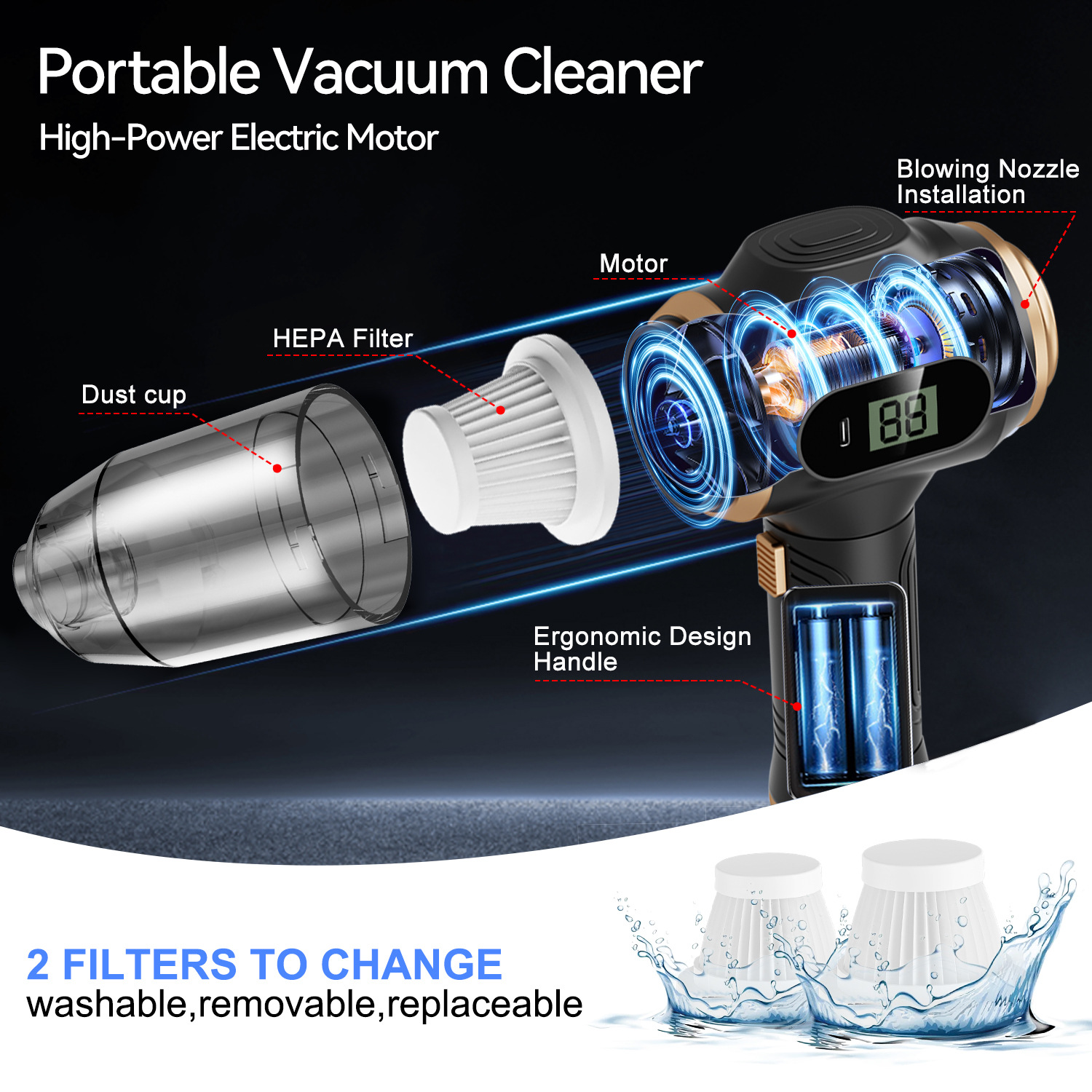 Factory Direct Supply Vacuum Cleaner, Wireless Portable High-Suction Vacuum Cleaner, Car-Mounted Household Vacuum Cleaner, Blowing and Suction Integrated Mini Vacuum Cleaner