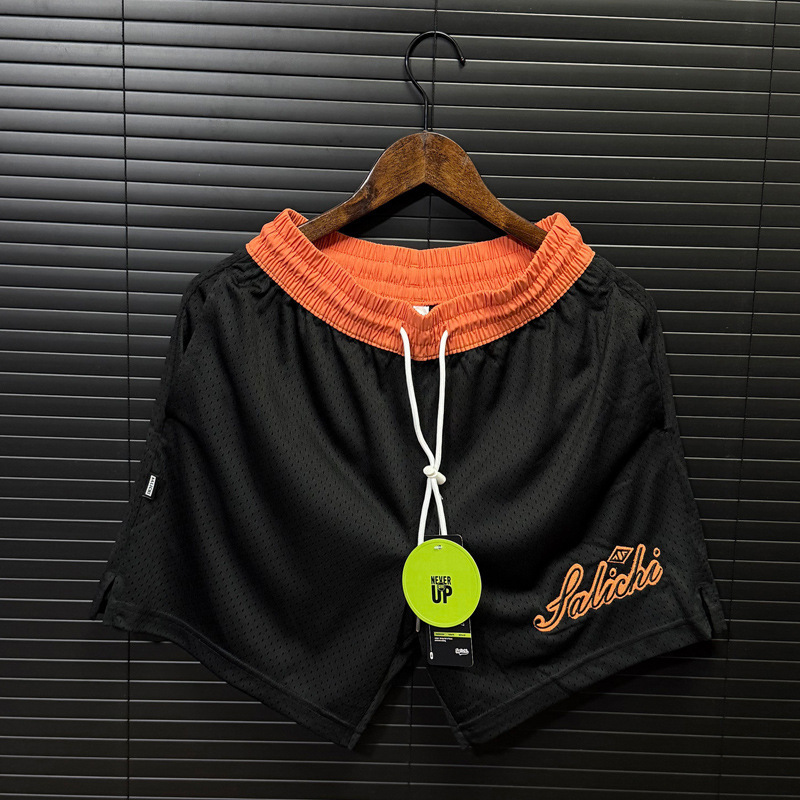 American basketball shorts mesh double-layer embroidery high quality loose breathable knee fitness running three quarter pants