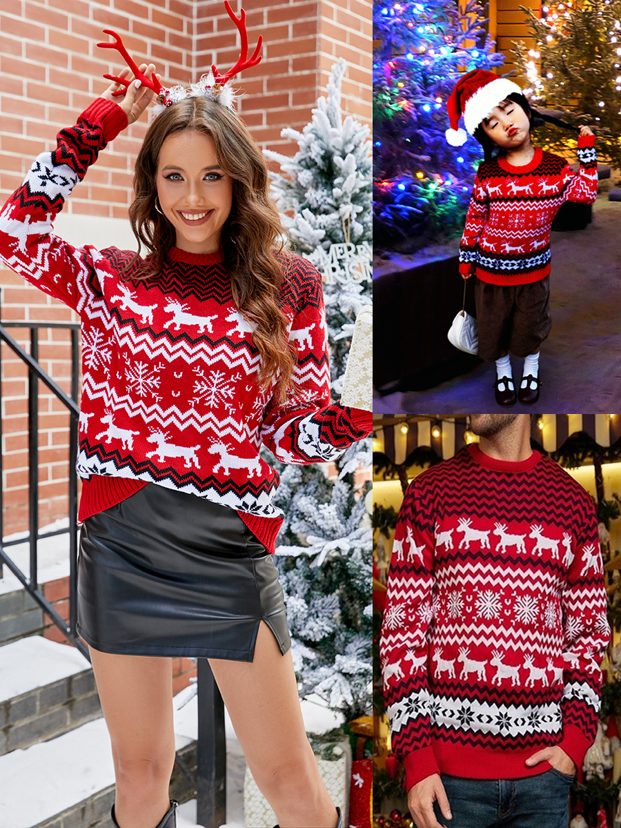 Suéter Navideño con Copos de Nieve de Amazon, Popular en 2026, Otoño e Invierno, Informal, para Parejas, Cuello Redondo, Tejido de Punto