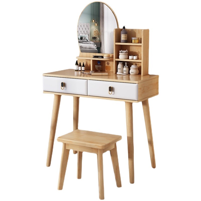 Tocador de dormitorio moderno minimalista para apartamento pequeño, tocador de madera maciza de nuevo estilo para alquiler.