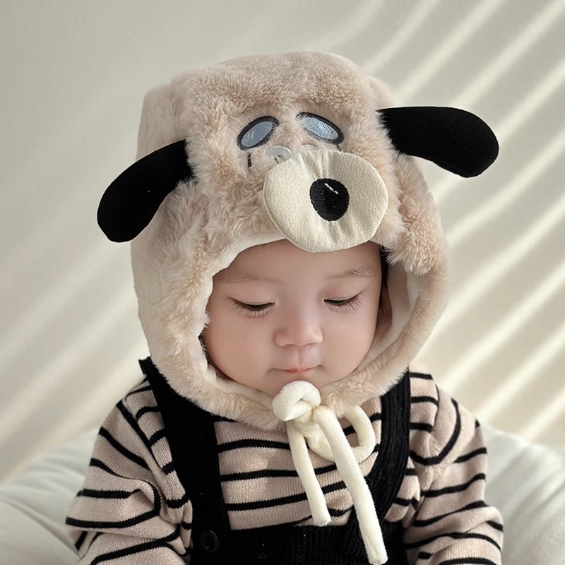 Bonito sombrero de peluche de perro volador, sombrero de oídos caliente de invierno para bebés, niñas y niños, sombrero de rayos peludos a prueba de frío, lindo