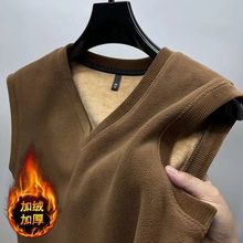 2025秋冬V领马甲男双面绒无袖背心爸爸装加绒加厚打底外穿抓绒T恤
