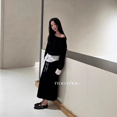 TTOO VOUIS秋季2301长袖圆领卫衣假两件抽绳松紧腰半身裙两件套女