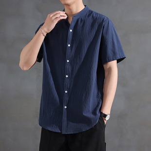 Cotton and Linen Chinese Style Men's T-Shirt Men's Linen Shirt Short Sleeves
