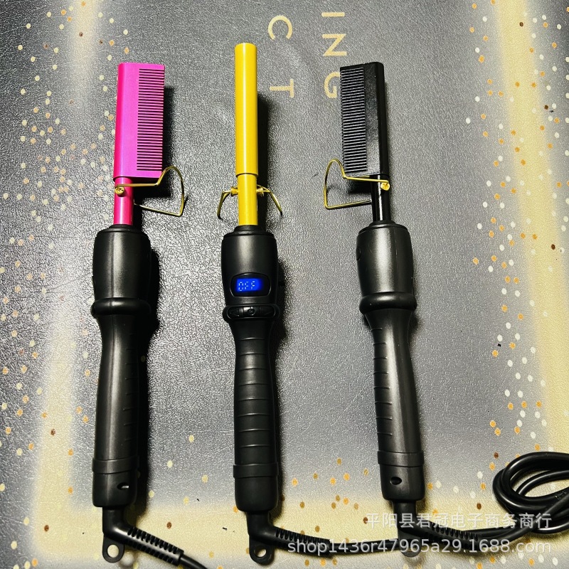 Cross-border wet and dry dual-use electric copper comb Hot comb hair straightener hair straightener LCD perm curling iron hair curling rod hair curling comb