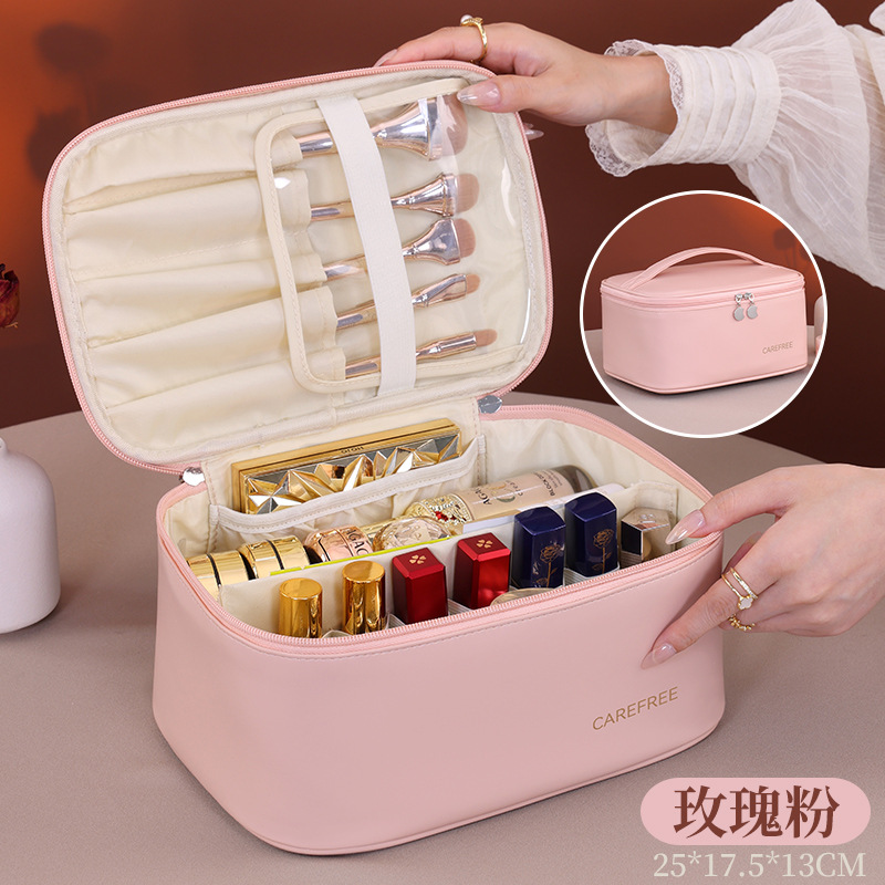 Bolsa de maquillaje de lujo ligera de gran capacidad con partición de alto valor cosmético pu bolsa de maquillaje de viaje bolsa de maquillaje portátil image 8
