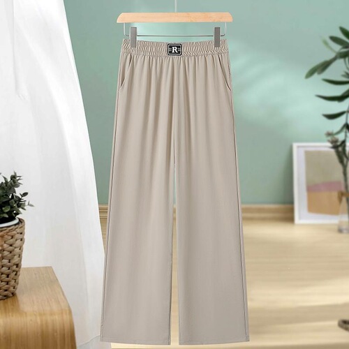 Summer new middle-aged and elderly mother's loose large size straight and wide-leg casual women's pants show slimming and all-matching temperament thin style