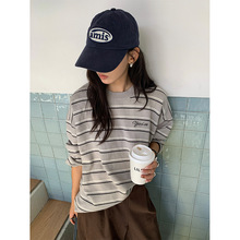 黄峥撞色条纹刺绣长袖毛衣女2025秋冬宽松圆领套头针织上衣530080