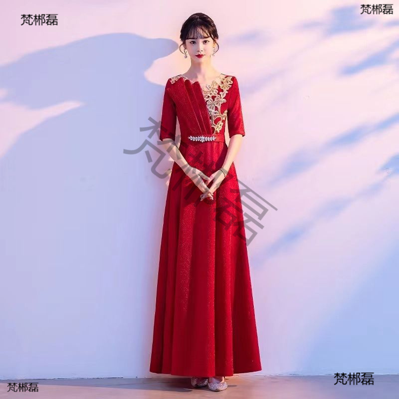 Choir Performance Clothing, Female Long Skirt, Host Conductor Dress, Slimming Look Red Song Chorus Student Recitation Performance Clothing