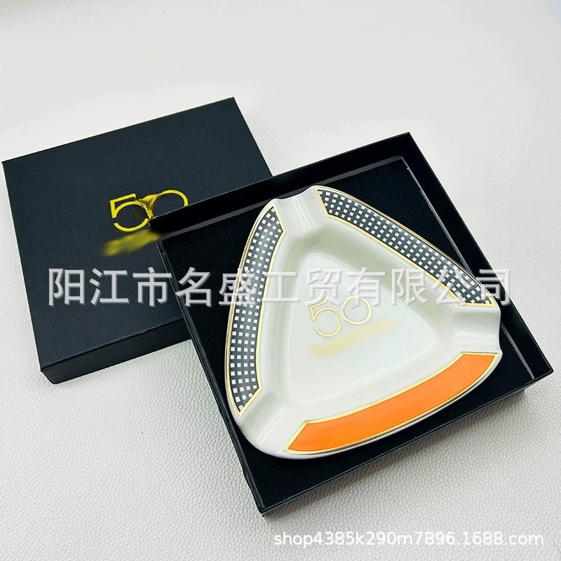 创意雪茄烟灰缸 大口径3支装烟槽陶瓷烟灰缸 客厅古巴雪茄烟灰缸|undefined