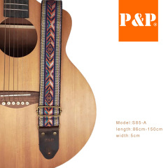 Zansheng PP guitar strap 2023 new S85 series ethnic jacquard embroidery genuine leather brown