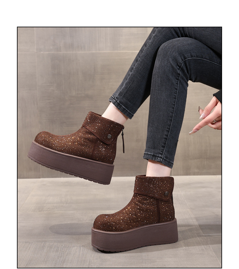 Giày boot nữ cổ cao lót nhung giữ ấm, đế dày độn cao chống trượt — Màu đen chi tiết 18