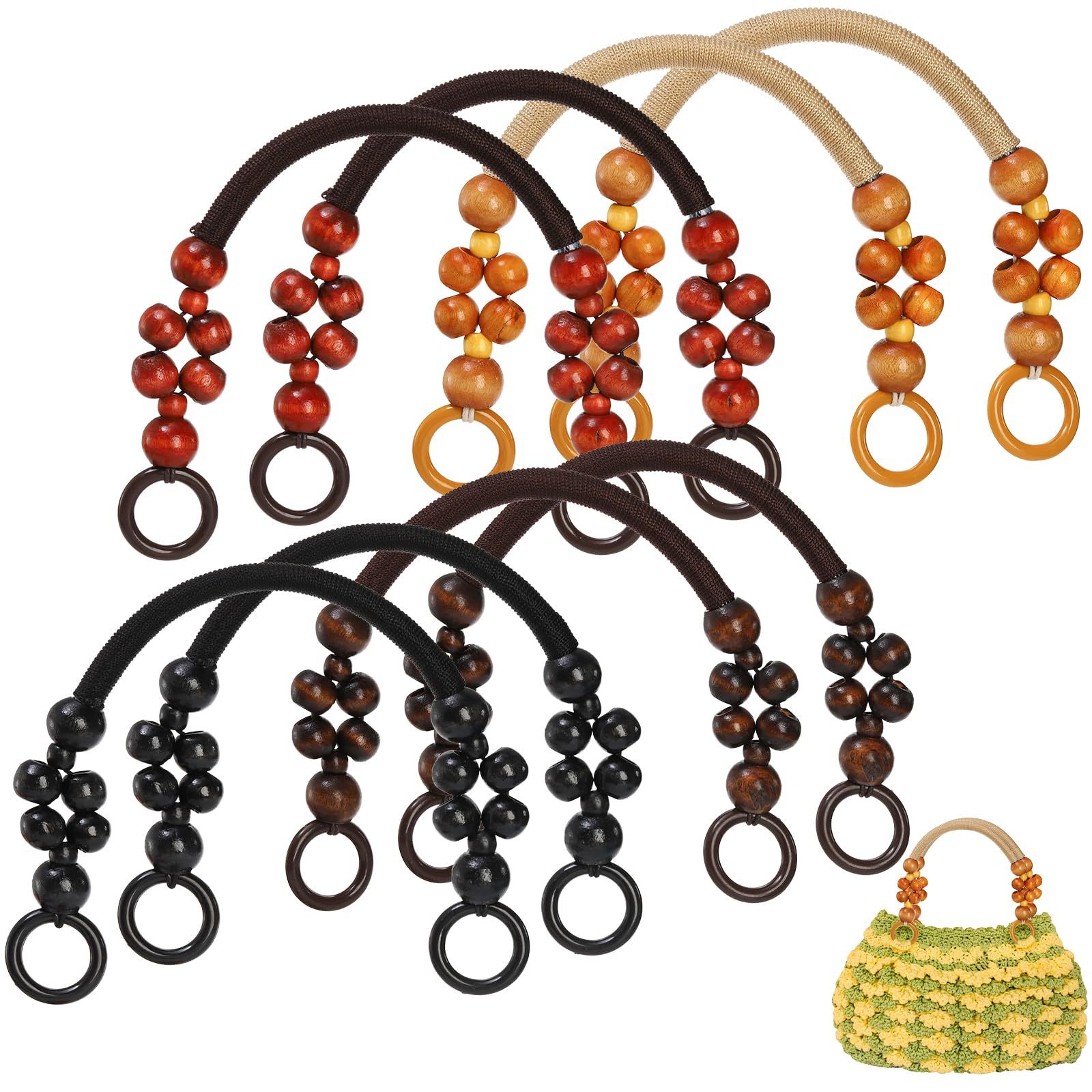 Wooden beaded purse handle, 4 colors rustic beaded purse strap replacement handle