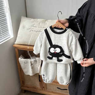 Infant and Toddler Autumn Suit for Baby Boy Korean Style Western Style Category a Two-Piece Set for Infants and Young Children Ins Sweatshirt Pants Outing Clothes